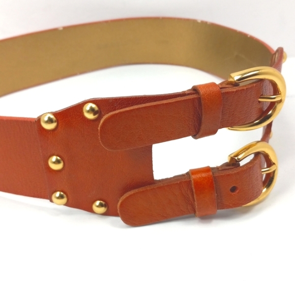 VIA SPIGA Burnt Orange Leather Belt Double Strap Gold Metal Buckles & St… - Picture 14 of 16